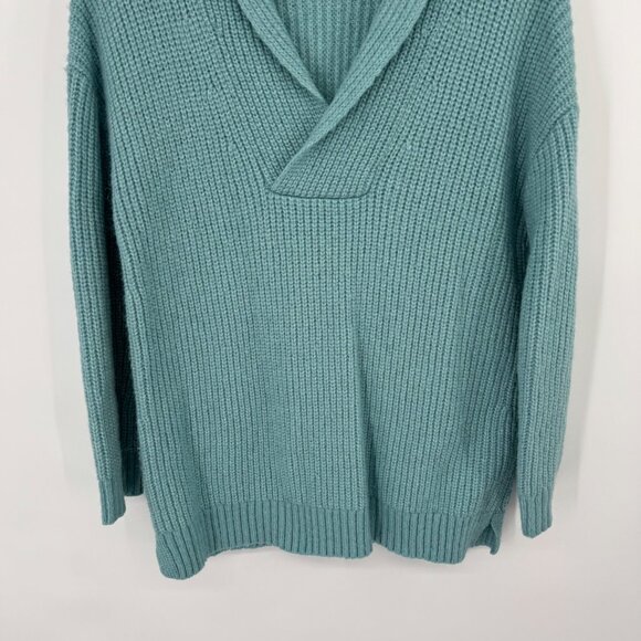 Talbots Womens Knit Sweater Shawl Collar size Medium teal Wool Blend - Picture 4 of 12